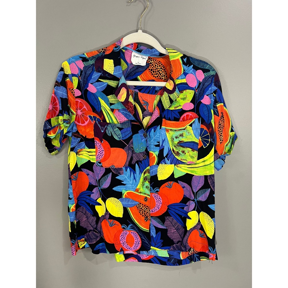 Anthropologie Orane Sigal Shirt Womens XS Multicolor Great Tropical Fruit Print